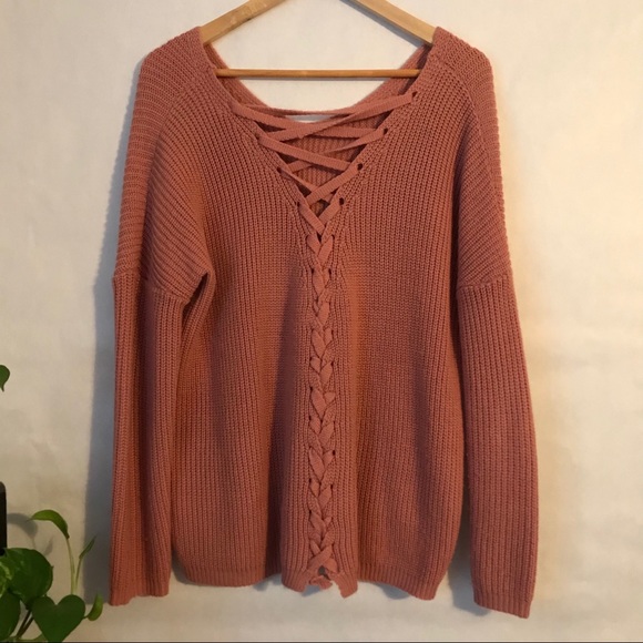 American Eagle Outfitters Sweaters - pink sweater with lace up back